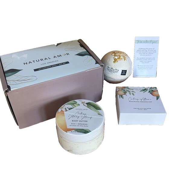 Natural Amor Los Angeles Relaxing Bath Set Citrus  Luxurious Shea Butter Vegan - Picture 1 of 6